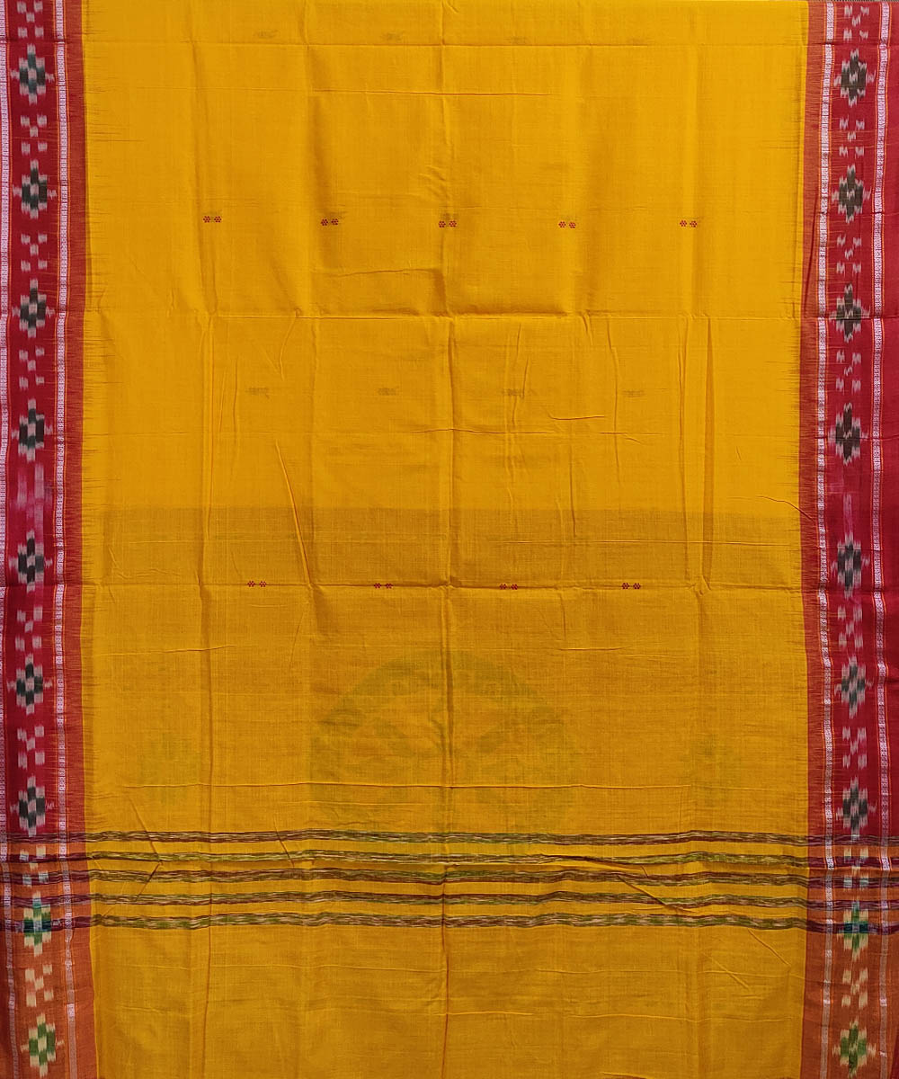Yellow red handwoven cotton odisha ikat saree