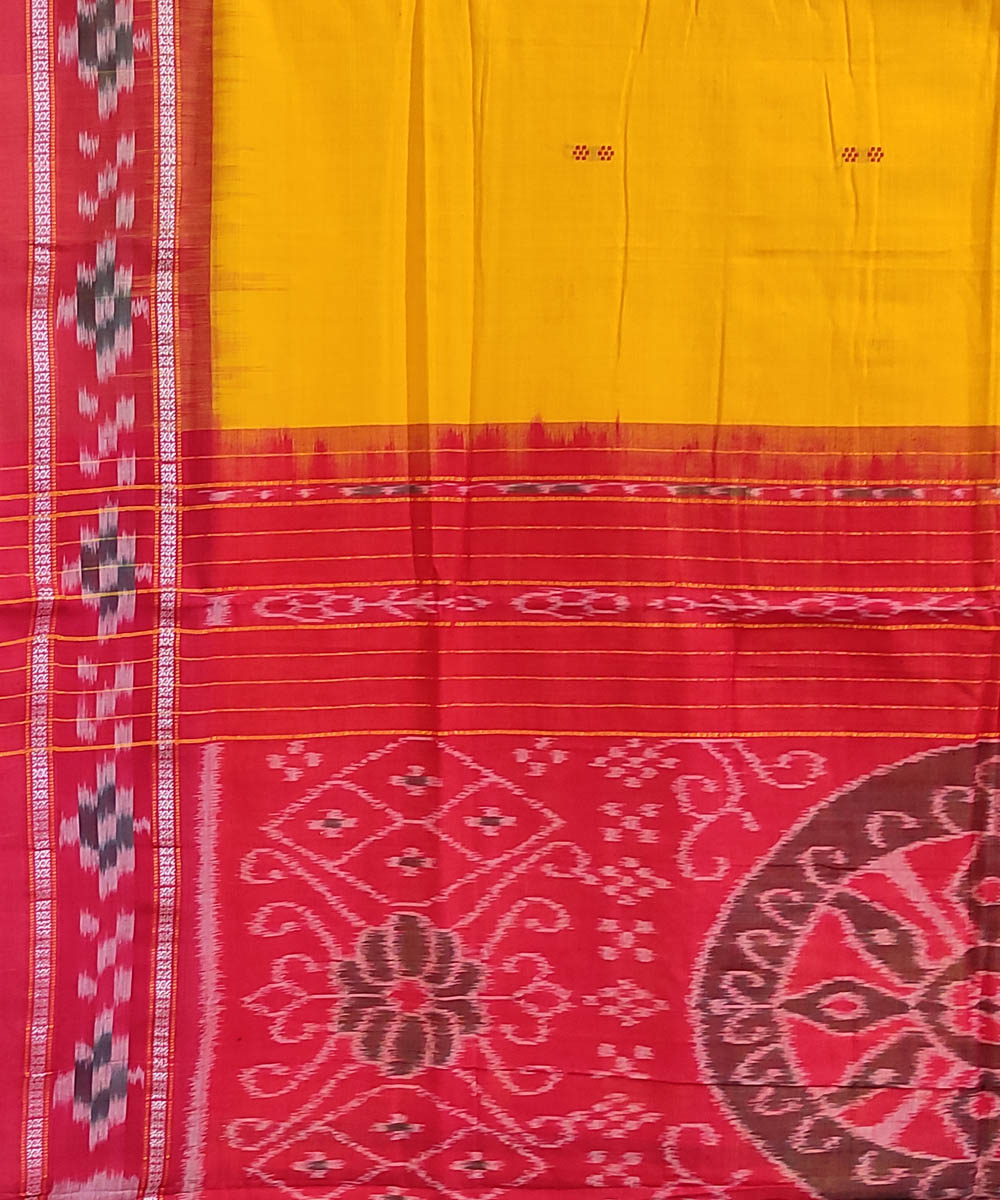 Yellow red handwoven cotton odisha ikat saree