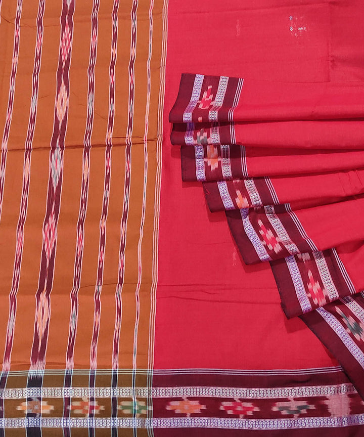 Red brown handwoven cotton berhampuri saree