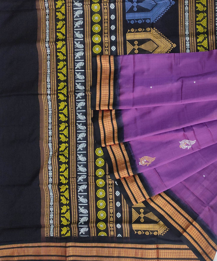 Lilac black cotton handwoven bomkai saree