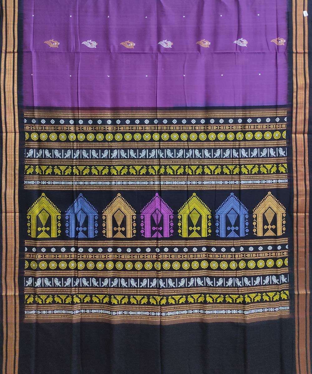 Lilac black cotton handwoven bomkai saree