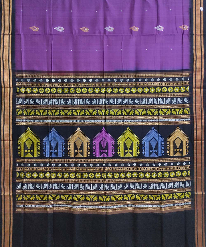 Lilac black cotton handwoven bomkai saree