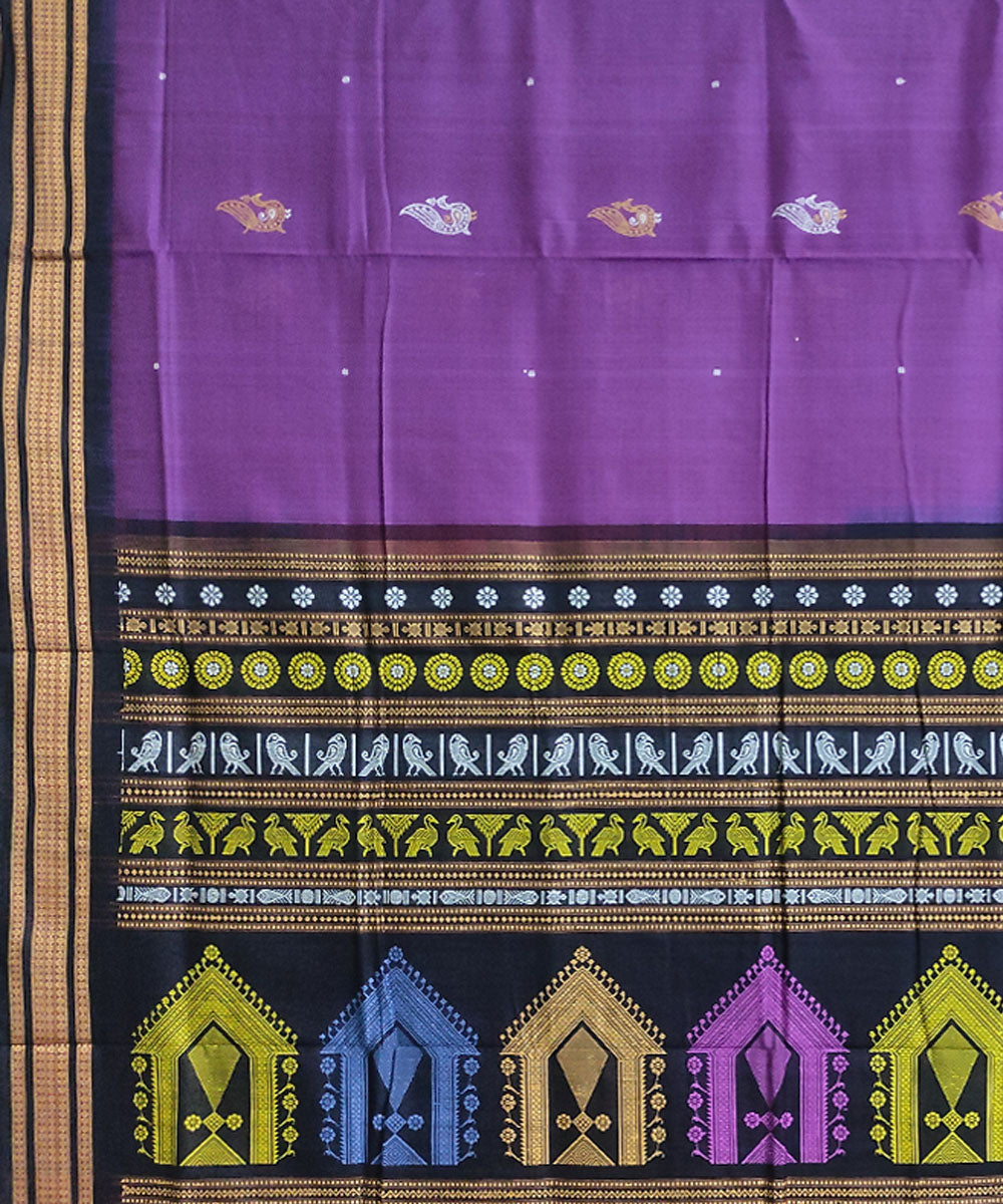 Lilac black cotton handwoven bomkai saree