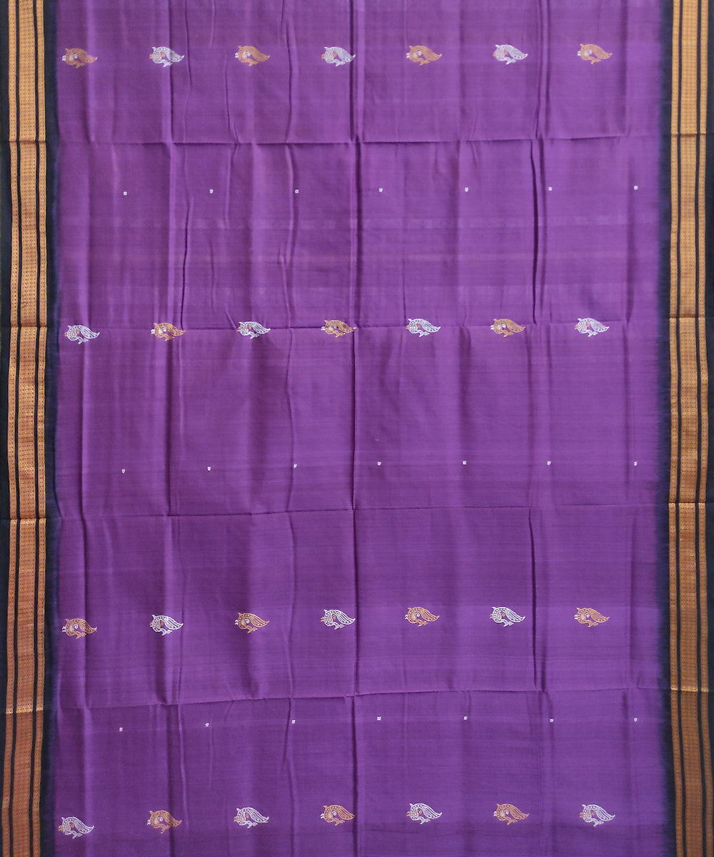 Lilac black cotton handwoven bomkai saree