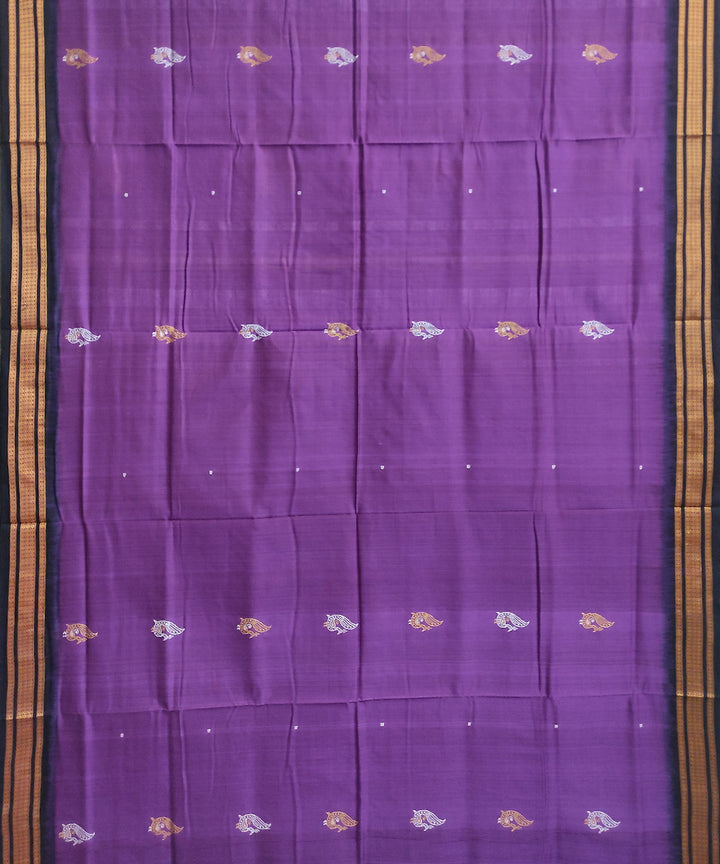 Lilac black cotton handwoven bomkai saree