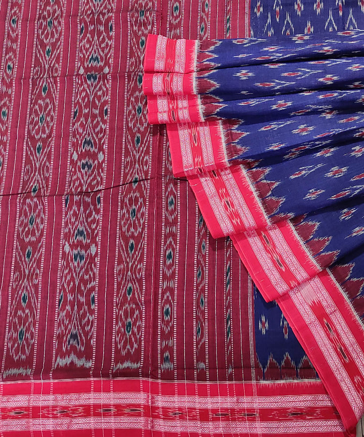 Navy blue maroon handwoven cotton nuapatna saree