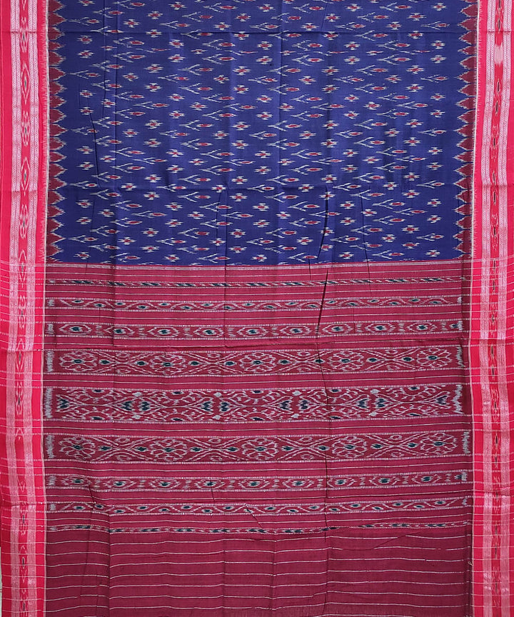 Navy blue maroon handwoven cotton nuapatna saree