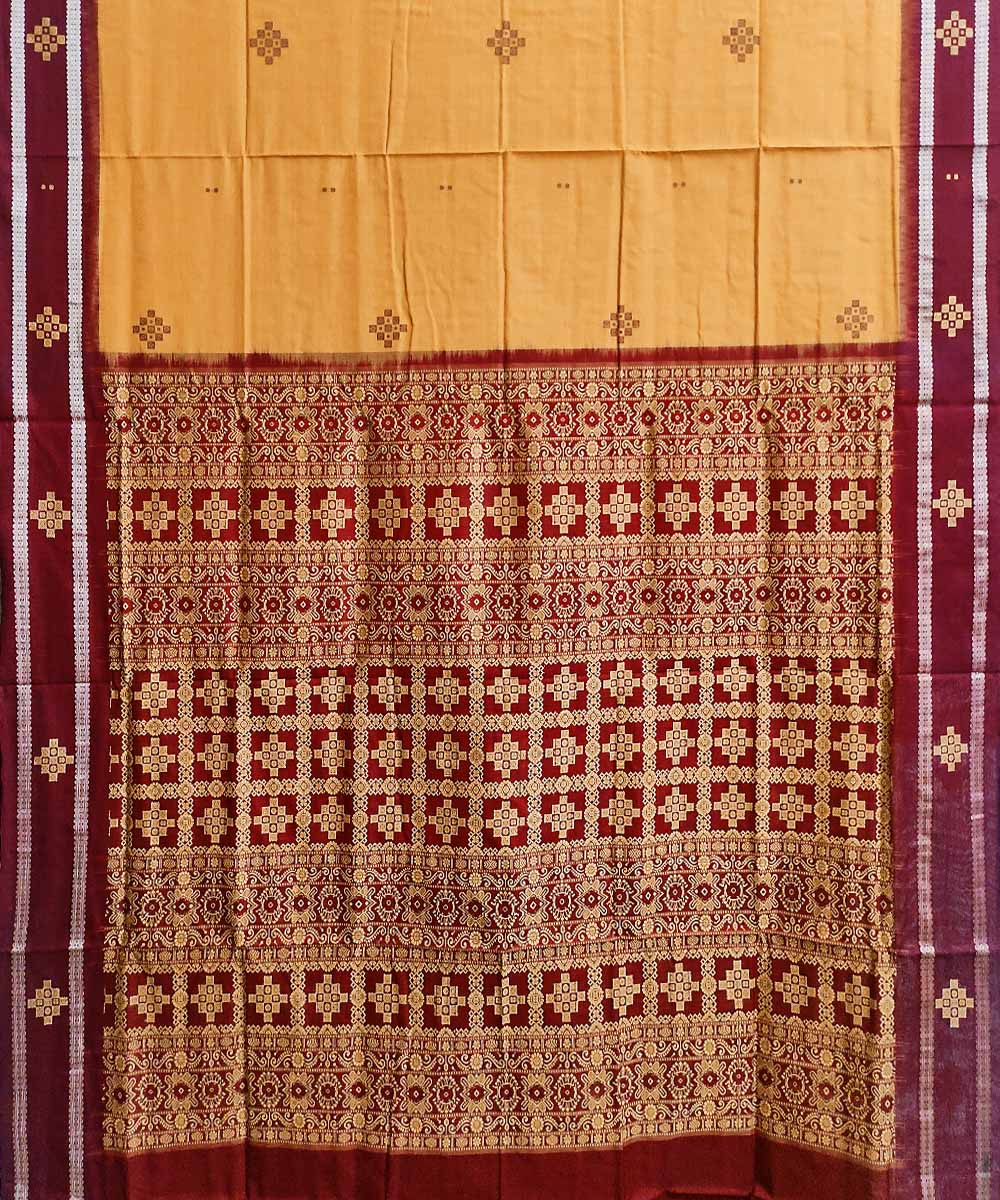 Orange maroon cotton handwoven bomkai saree