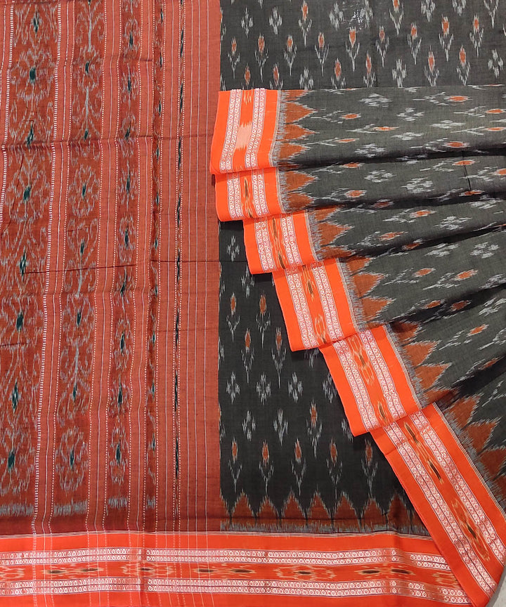 Grey brown handwoven cotton nuapatna saree