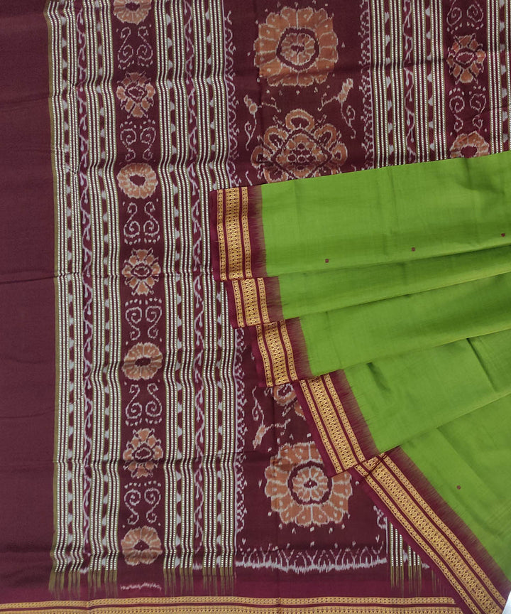 Light green maroon cotton handwoven sambalpuri saree