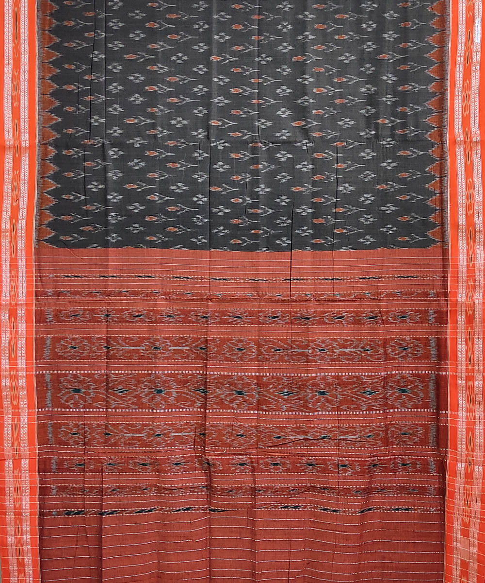 Grey brown handwoven cotton nuapatna saree