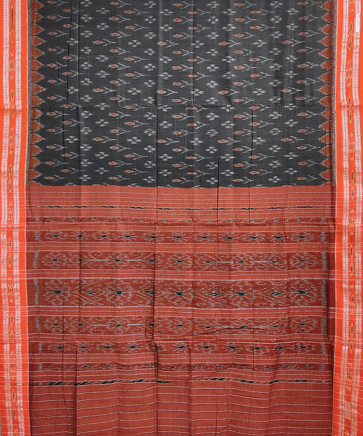 Grey brown handwoven cotton nuapatna saree