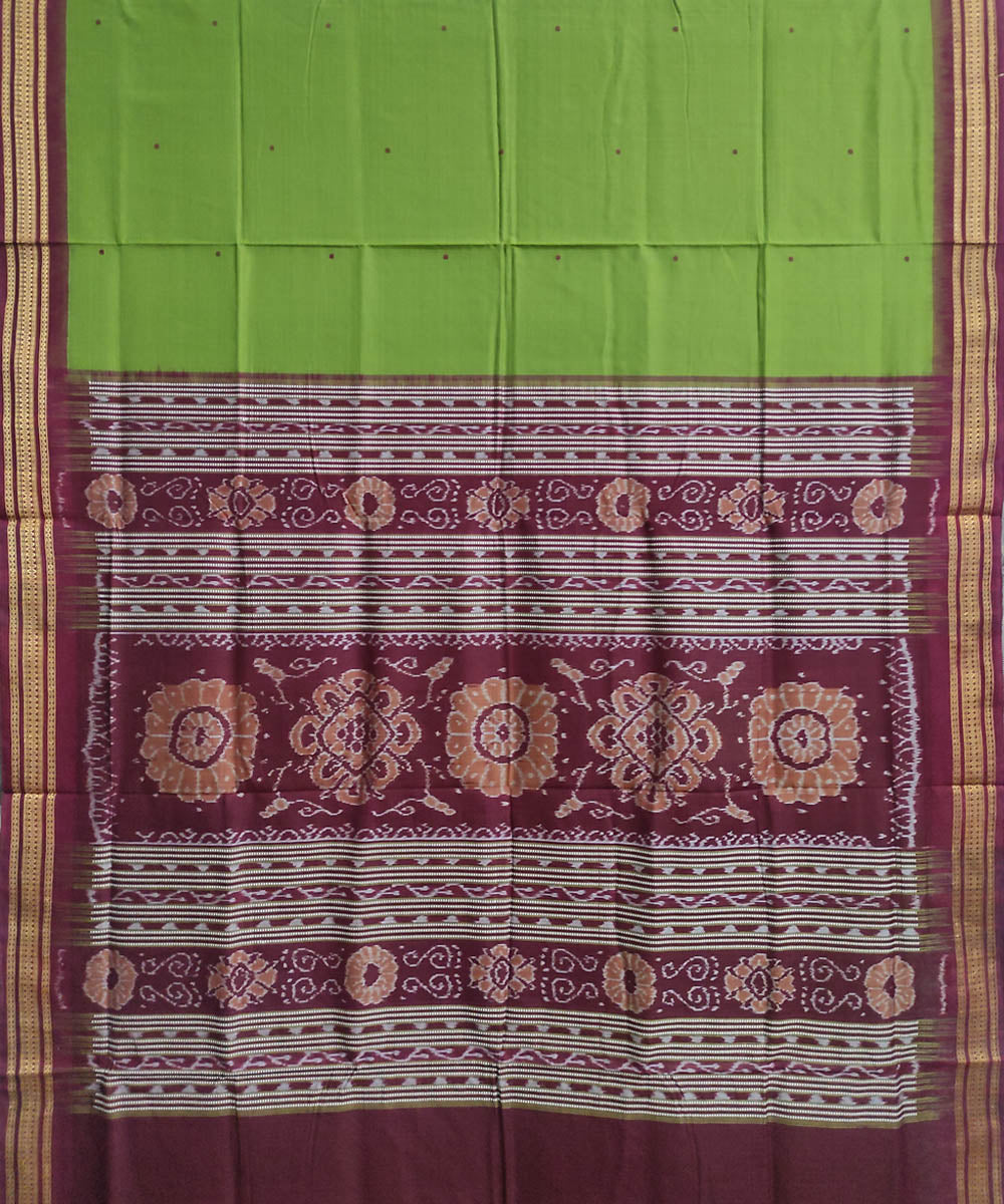Light green maroon cotton handwoven sambalpuri saree