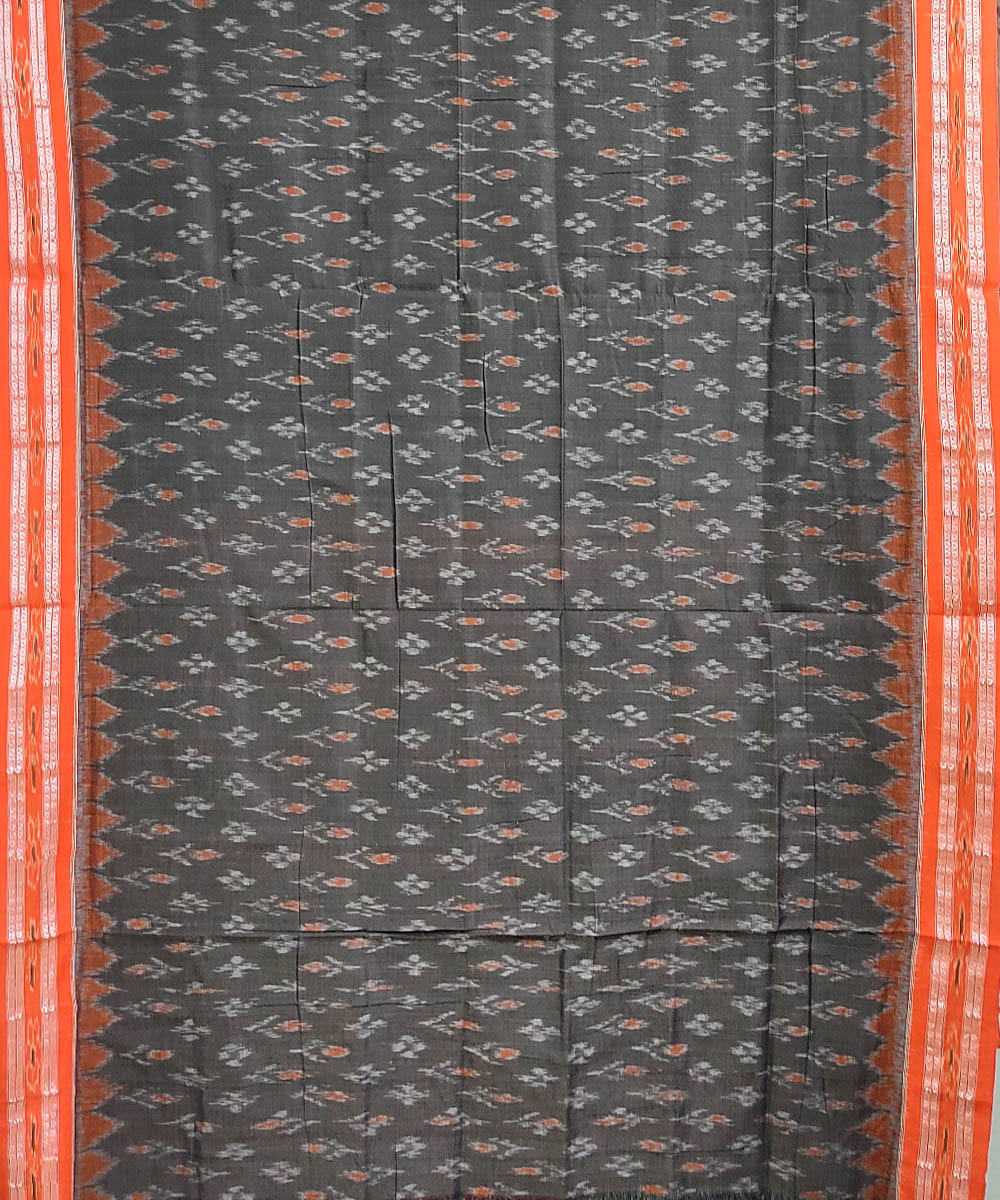 Grey brown handwoven cotton nuapatna saree