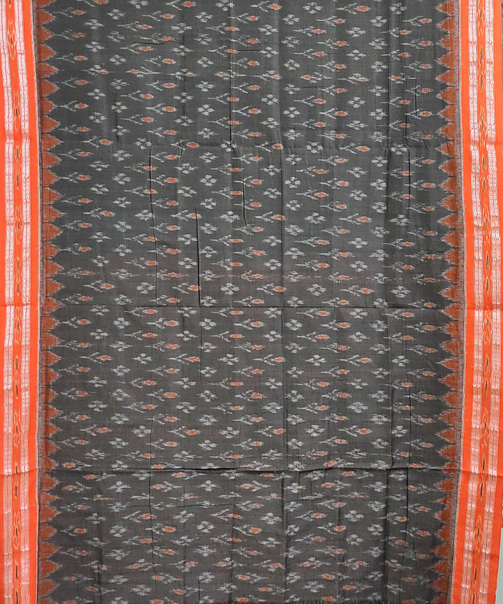 Grey brown handwoven cotton nuapatna saree