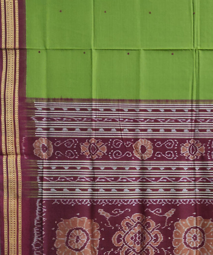 Light green maroon cotton handwoven sambalpuri saree