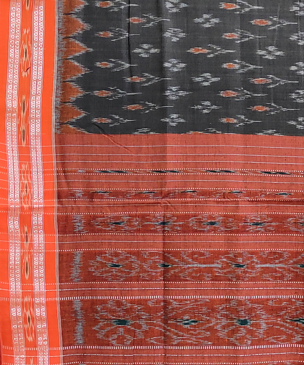 Grey brown handwoven cotton nuapatna saree