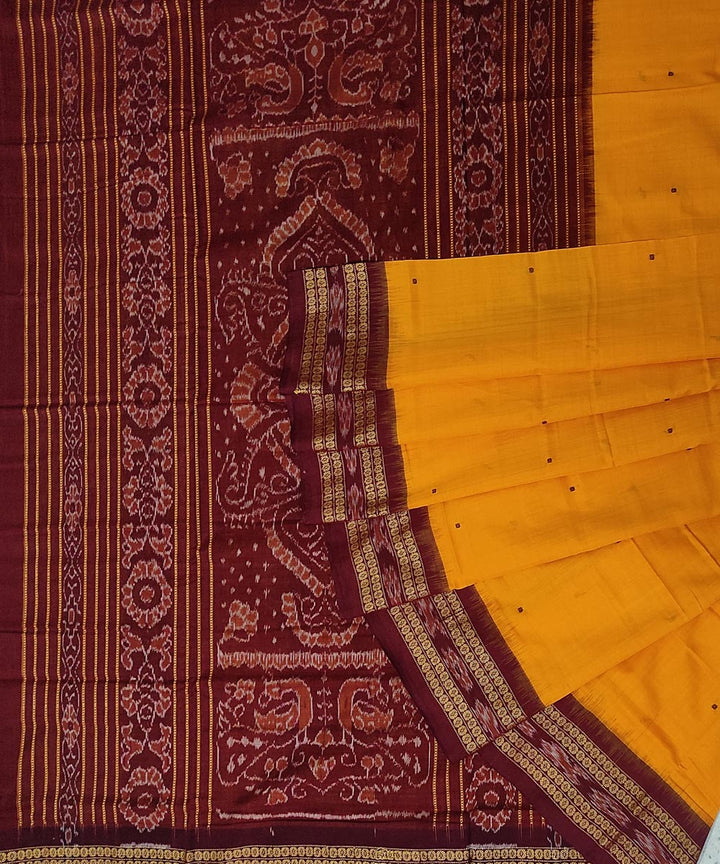 Orange yellow maroon cotton handwoven sambalpuri saree