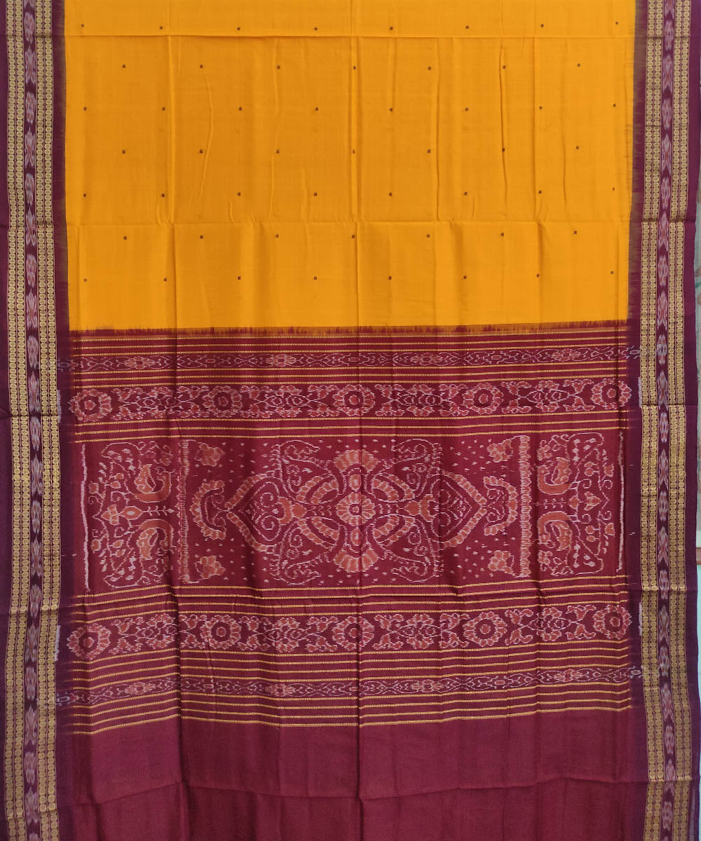 Orange yellow maroon cotton handwoven sambalpuri saree