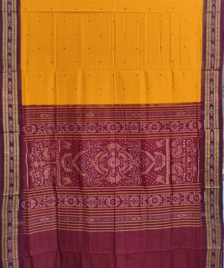 Orange yellow maroon cotton handwoven sambalpuri saree