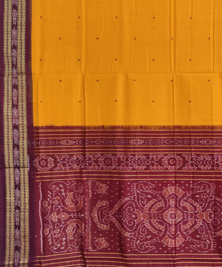 Orange yellow maroon cotton handwoven sambalpuri saree