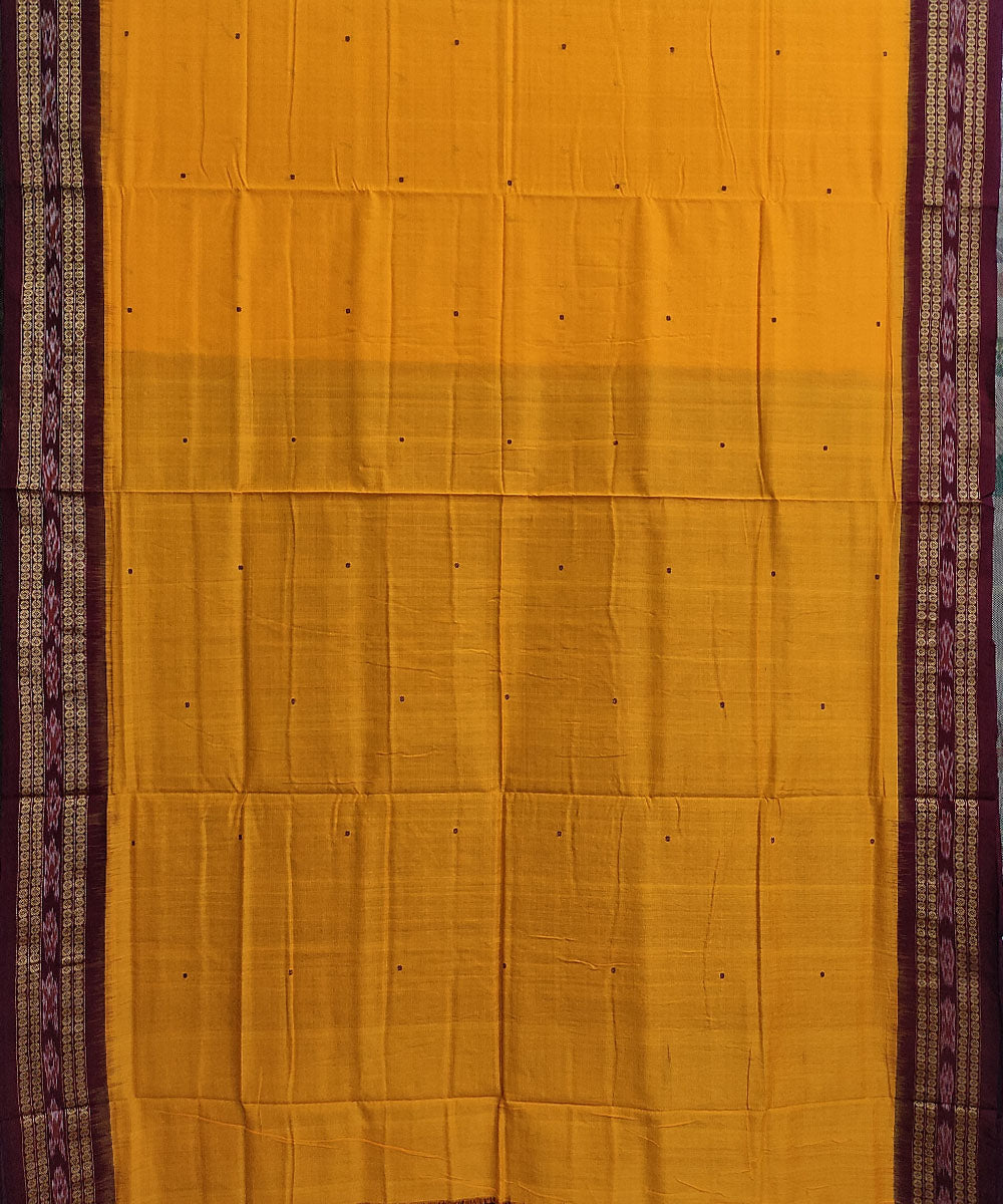 Orange yellow maroon cotton handwoven sambalpuri saree