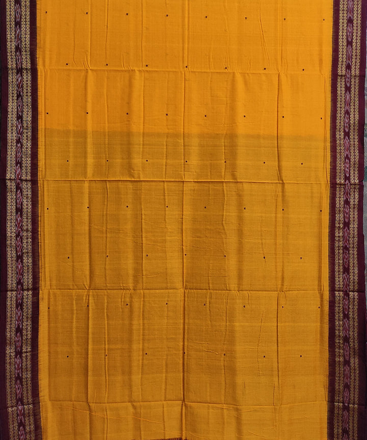 Orange yellow maroon cotton handwoven sambalpuri saree