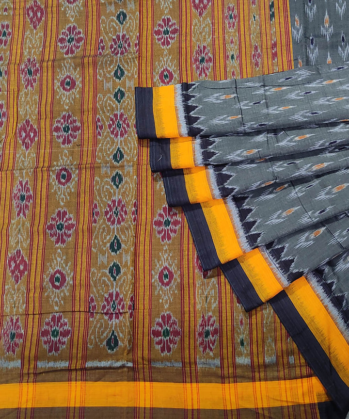 Grey yellow handloom cotton odisha ikat saree