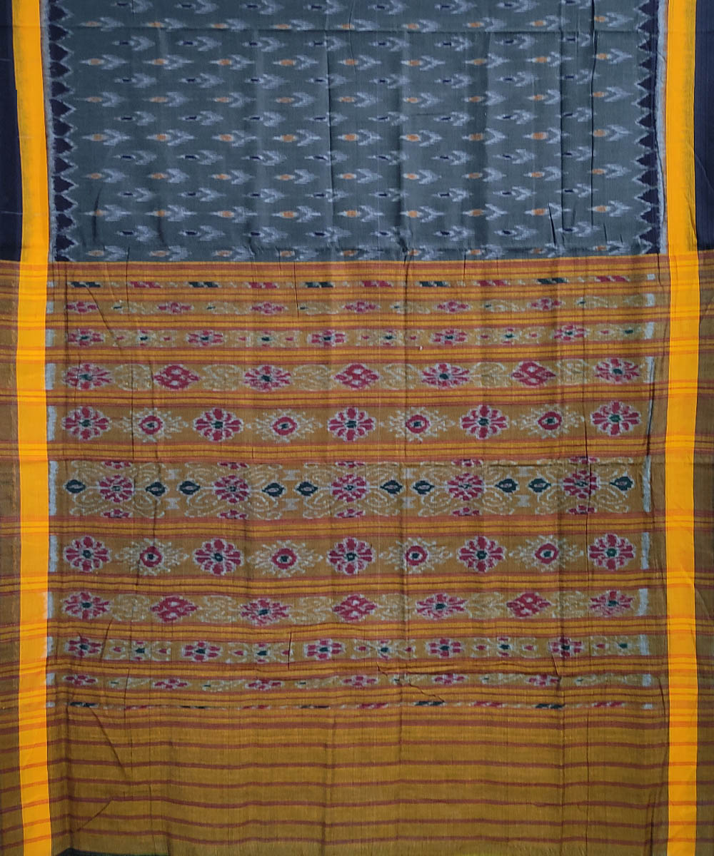 Grey yellow handloom cotton odisha ikat saree