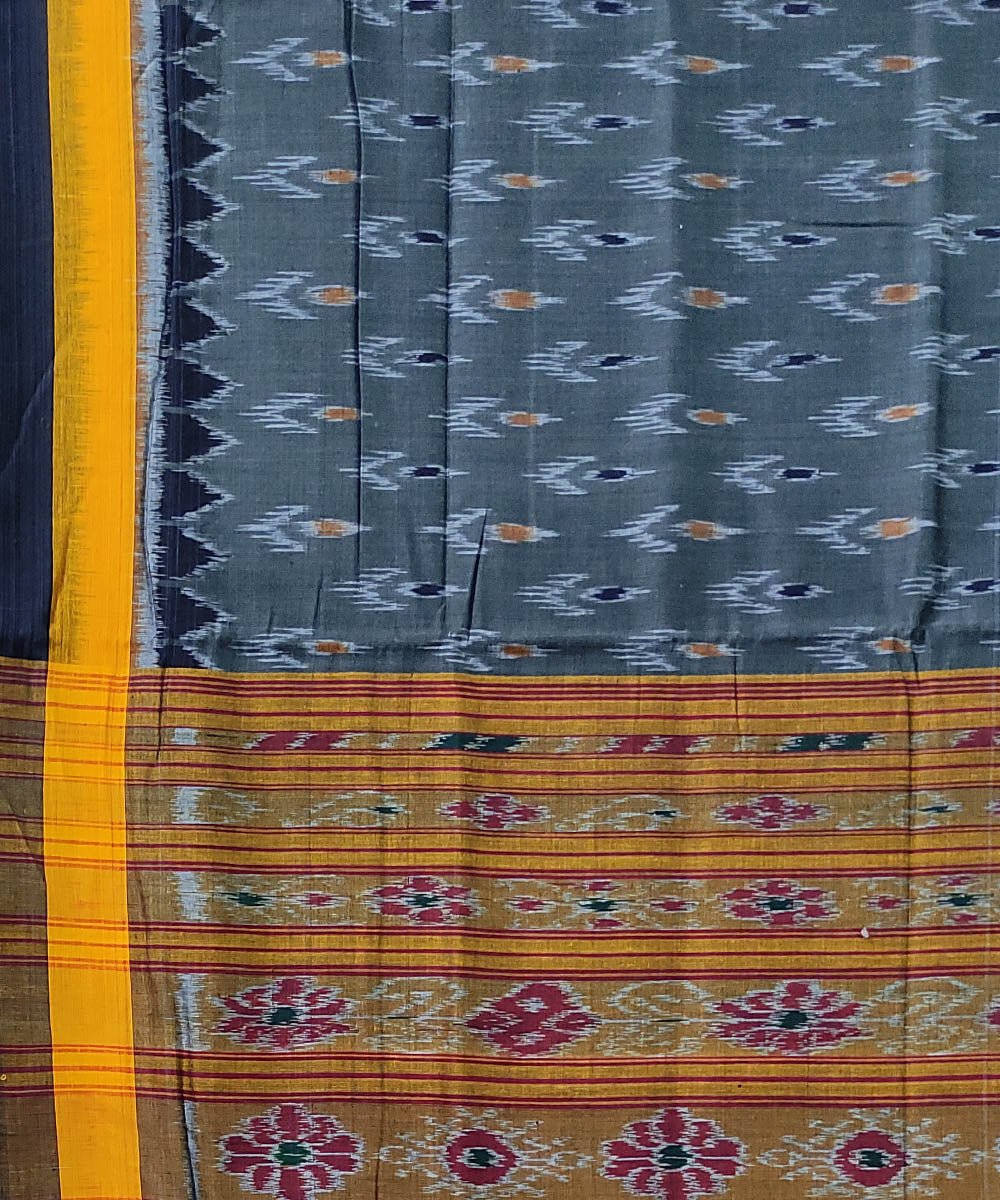 Grey yellow handloom cotton odisha ikat saree