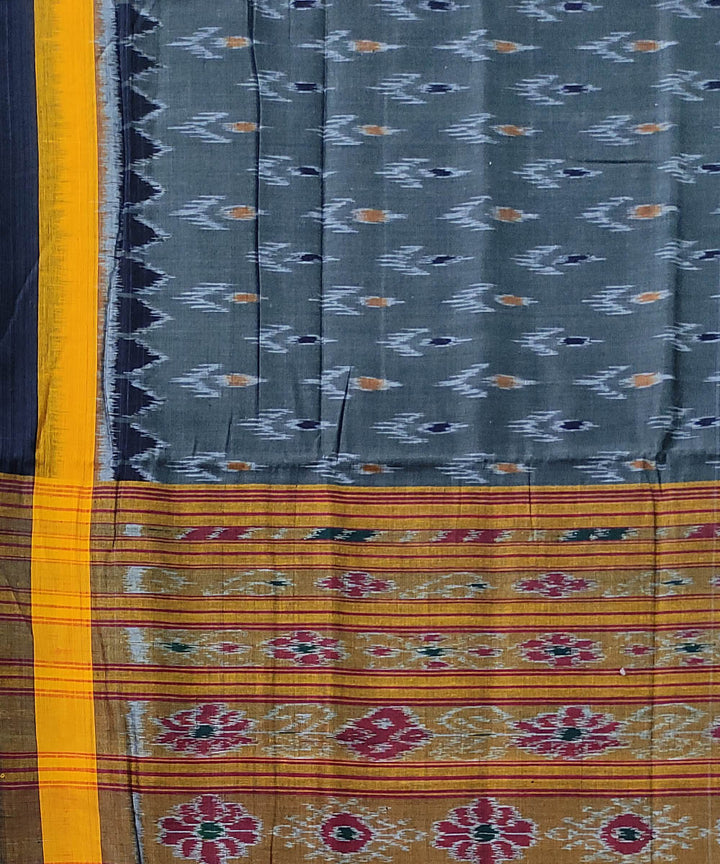 Grey yellow handloom cotton odisha ikat saree