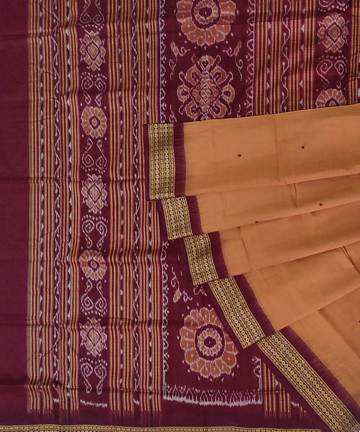 Brown maroon cotton handwoven sambalpuri saree