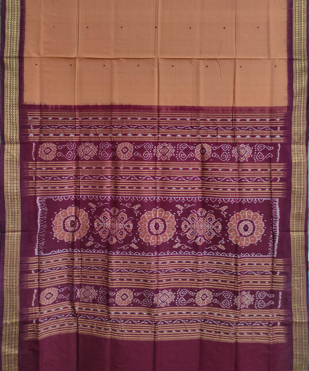 Brown maroon cotton handwoven sambalpuri saree