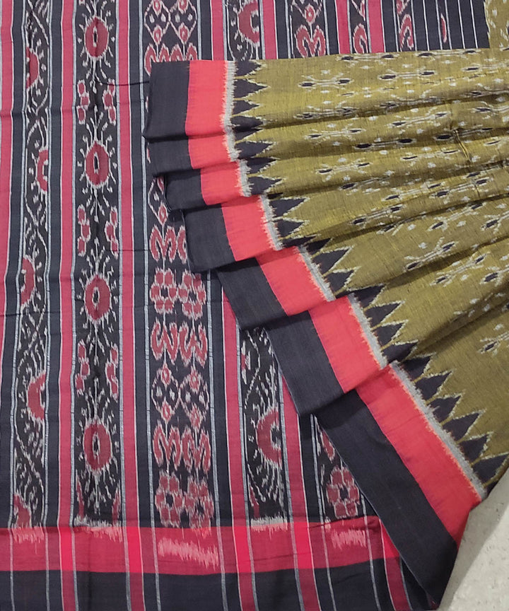 Olive green handwoven cotton nuapatna saree