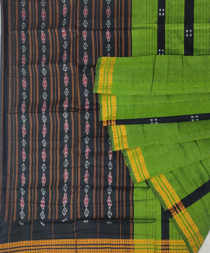 Light green black cotton handwoven sambalpuri saree