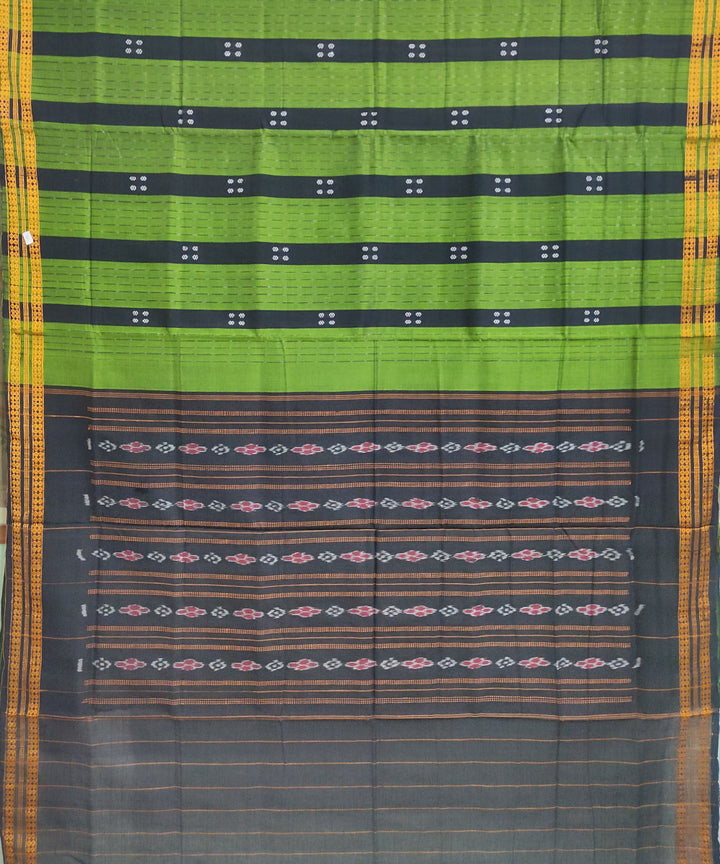 Light green black cotton handwoven sambalpuri saree