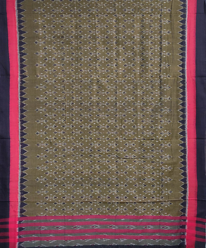 Olive green handwoven cotton nuapatna saree