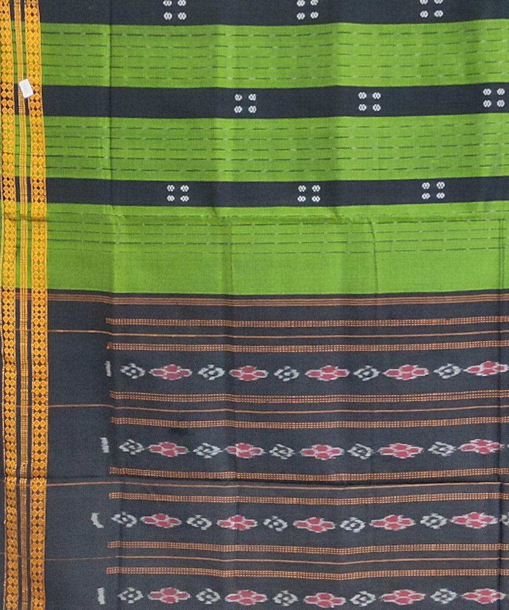 Light green black cotton handwoven sambalpuri saree