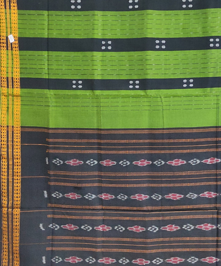 Light green black cotton handwoven sambalpuri saree