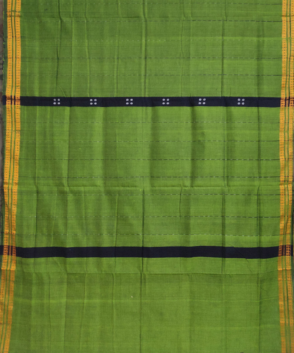 Light green black cotton handwoven sambalpuri saree