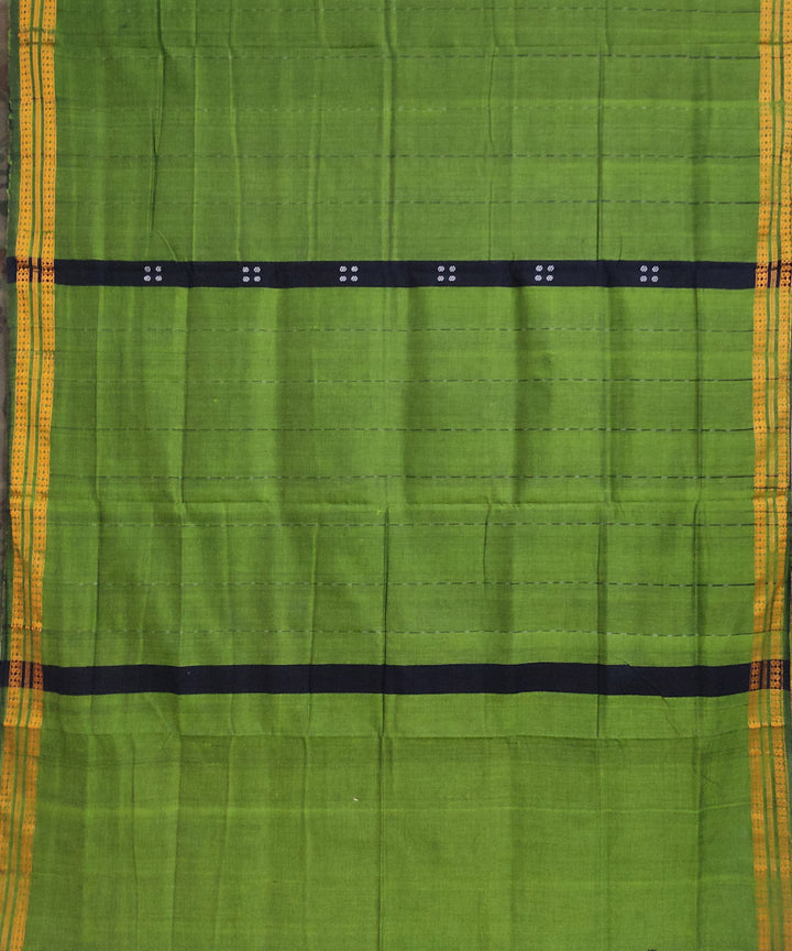 Light green black cotton handwoven sambalpuri saree