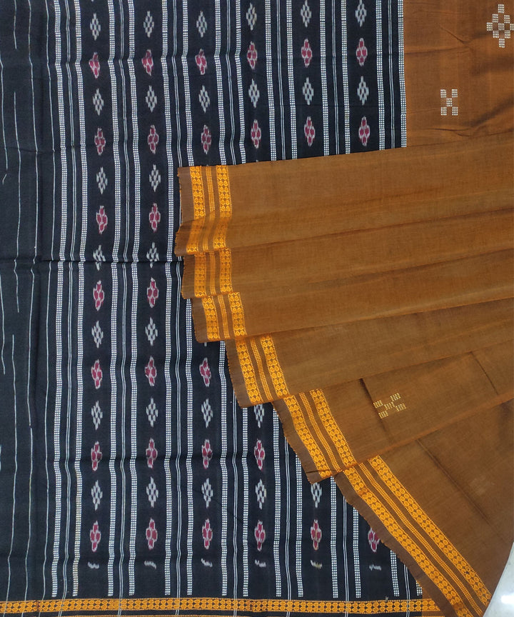 Brown black cotton handwoven sambalpuri saree