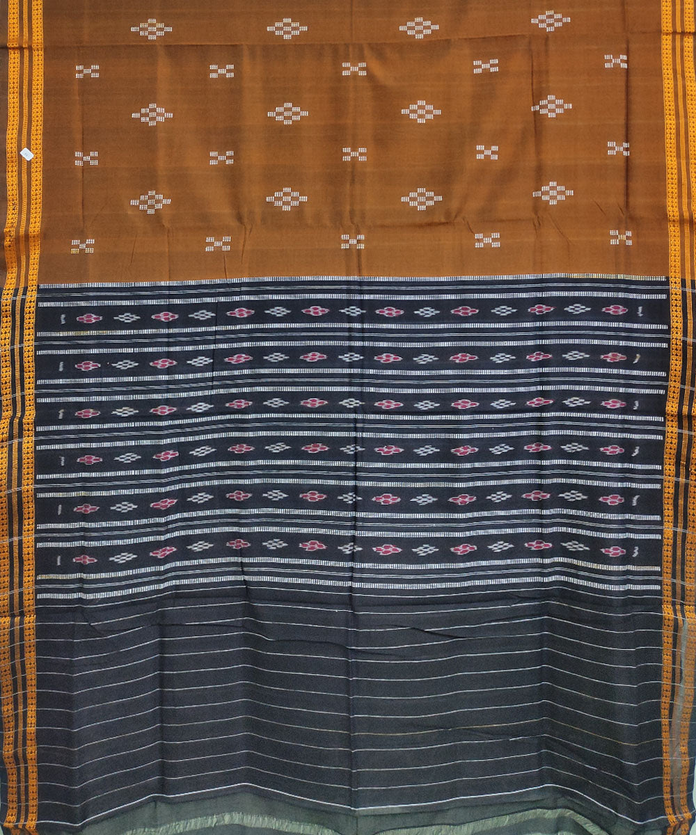 Brown black cotton handwoven sambalpuri saree