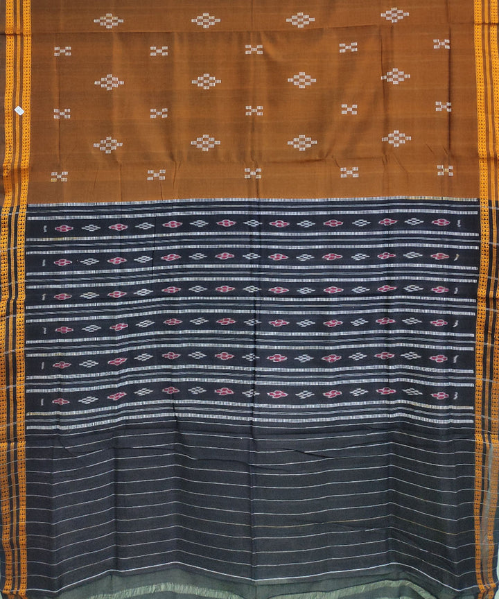 Brown black cotton handwoven sambalpuri saree