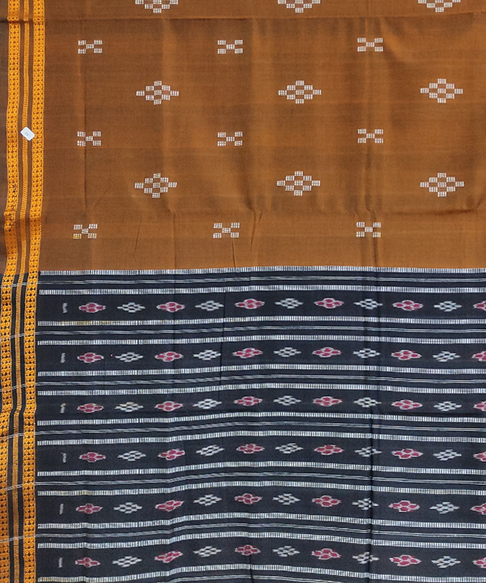 Brown black cotton handwoven sambalpuri saree