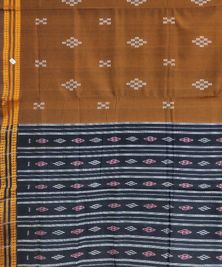 Brown black cotton handwoven sambalpuri saree