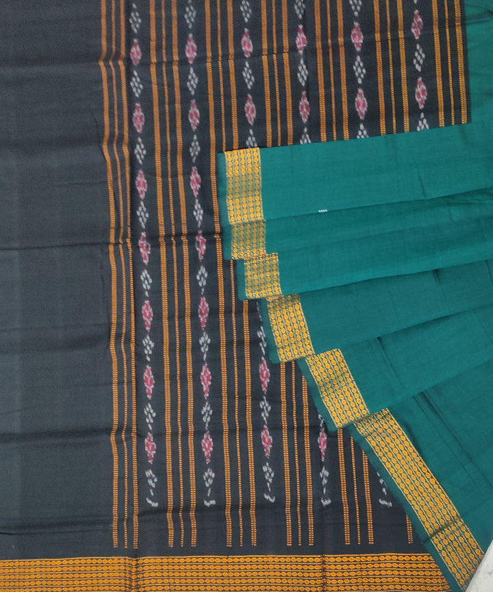 Green black cotton handwoven sambalpuri saree