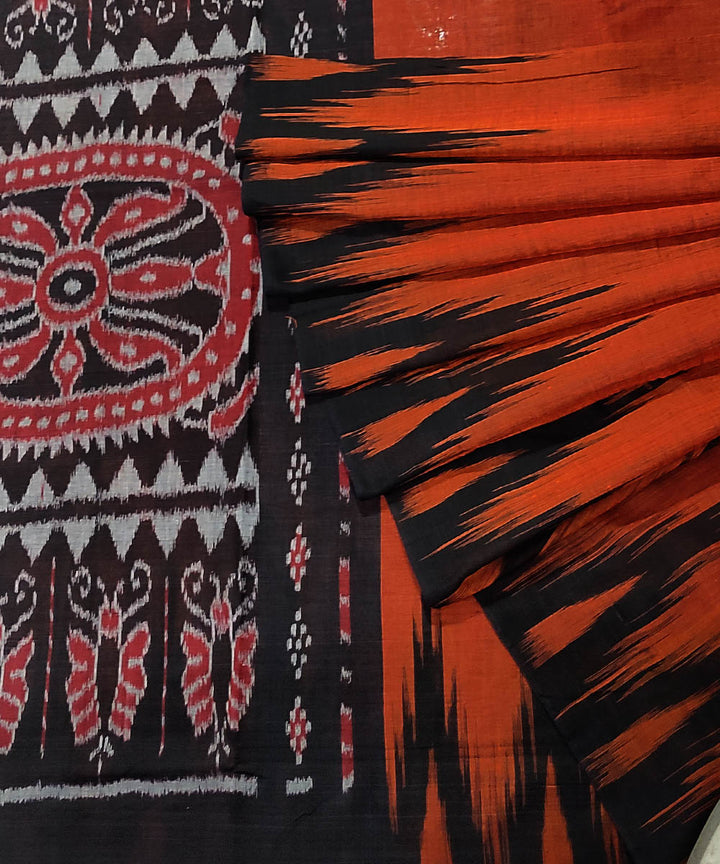 Orange black handwoven cotton odisha ikat saree