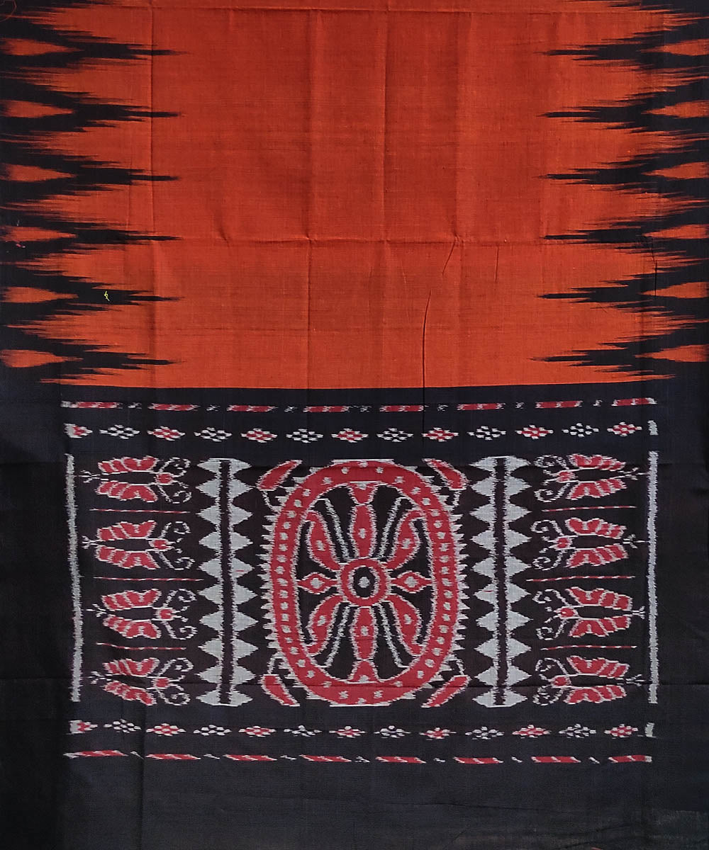 Orange black handwoven cotton odisha ikat saree