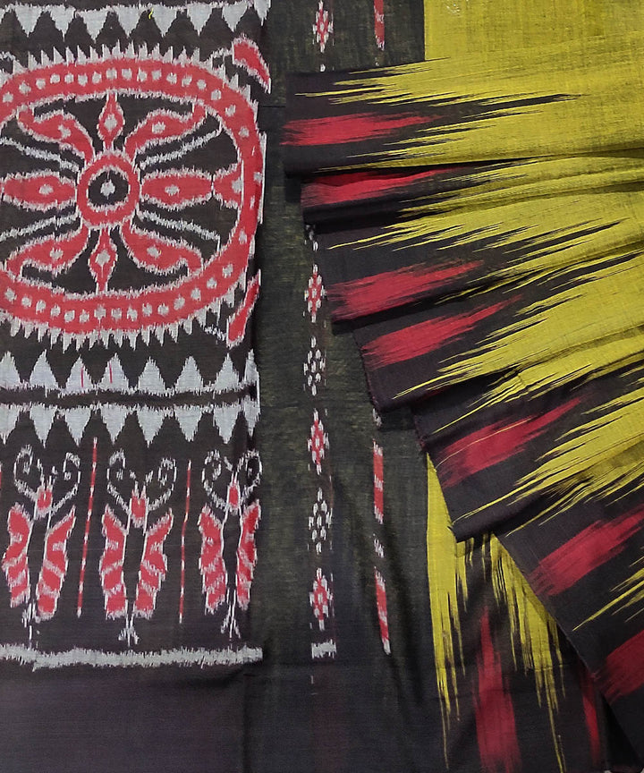 Lime green black handwoven cotton odisha ikat saree